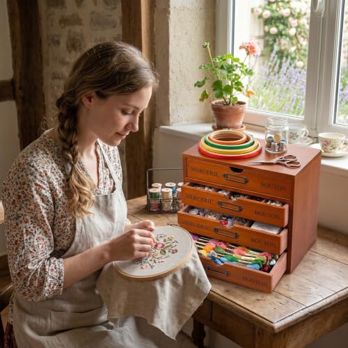 Wesiti Wooden Desk Organizer, 5 Drawers, Vintage Makeup Cabinet, Brown - color: Brown, size: 5 Drawers