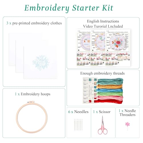 Harimau Bead Embroidery Kit for Adults, with Red and Pink Flowers, DIY Kit Includes Embroidery Beads, Thread, Stitch Book & Tambour Tools, Perfect Set for Starters - color: Orange