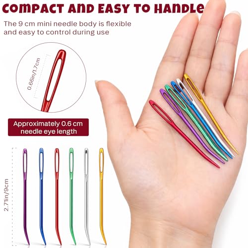 Curved Yarn Needles Set, Large-Eye Aluminum Tapestry Darning Needles for Crochet and Knitting with Storage Bottle, (Multicolor,12PCS)