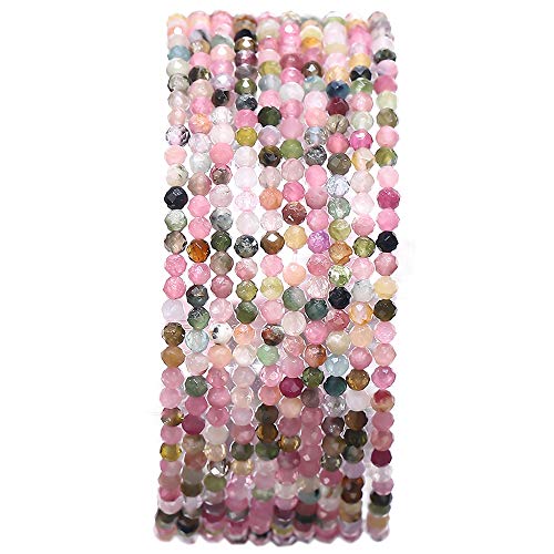 BEADIA Faceted Natural Tourmaline Stone Round Loose Semi Gemstone Beads for Jewelry Making 2-2.5mm 38cm - color: Tourmaline Faceted, size: 2-2.5mm