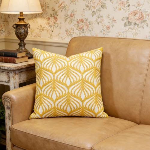 Slow Cow Embroidered Throw Pillow Cover 18 x 18 Inch Yellow - color: Yellow Leaves, size: 18" x 18" (Pack of 1)