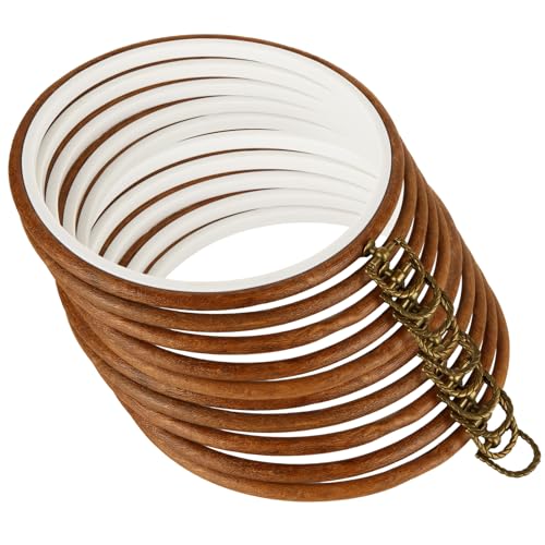 LOYORTY 10PCS Round Embroidery Hoops 8 Inch Imitated Wood Embroidery Frame Plastic Display Frame Ring Cross Stitch Hoops - size: 8 Inch