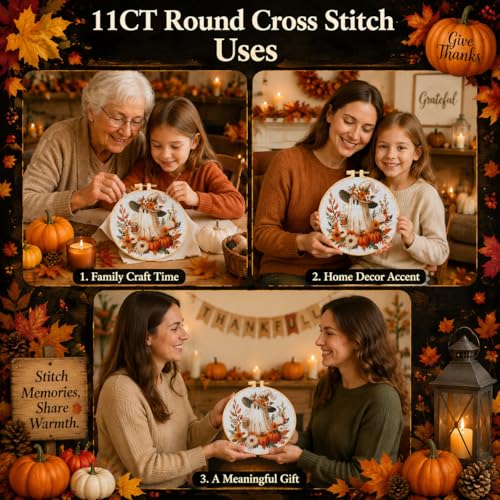 VIGEGU Ghost Stamped Cross Stitch Kits for Adults Beginners with Hoop Frame - color: Ghost Cross Stitch with Framed