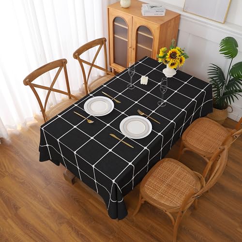 Gernaice Plaid Cotton Linen Rectangle Tablecloth 36” x 55” Black - color: Black, size: 55" x 36" (Rectangular)