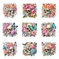 9pcs Floral Skull Butterfly Iron On Decals Thermal Transfer Stickers for Clothing Appliqued Sublimation Patches Iron On Transfer Designs Heat Press Vinyl for Shirts Pillow Covers - style: 9PCS-Y01(Small)