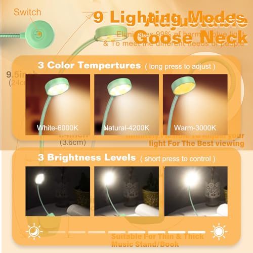 KTEBO 2 Pack Rechargeable Book Light Clip-On Reading Light for Books in Bed - color: Black & Green