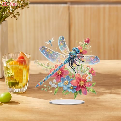 POETRYDRAW Diamond Art Ornament Desktop Kit Dragonfly, Stand Up Diamonds Painting Ornament for Adults, 5D DIY Special Diamond Gem Craft Tabletop Placement Board Kit - color: Dragonfly