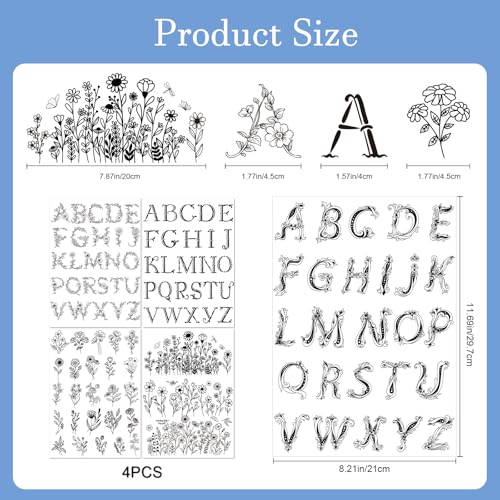 Rngmsi 4 Sheets Flower Alphabet Embroidery Patterns Water Soluble - color: Flower Alphabet