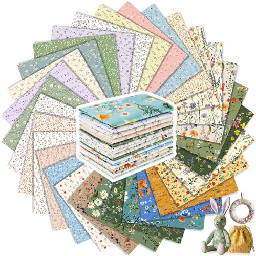 Tatuo 30 Pieces 10 x 10 Inches Summer Floral Cotton Fabric Bundle Squares Patchwork Floral Fabric Sewing Quilting Bundles Assorted Pattern Cloth for DIY Scrapbook Craft Making - style: Classic Wildflower
