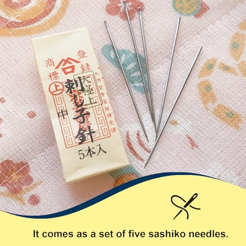 MISUYA CHUBE Sashiko Needles Set of 5, Japanese Embroidery Hand Sewing Needles, Large Eye, Durable Steel, Smooth Stitching, Made in Japan (2.02 Inches) - size: 2.02 Inches