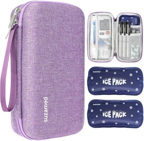 suzamed Insulin Cooler Travel Case, 2x150g Ice Pack TSA Approved, Purple - color: Purple