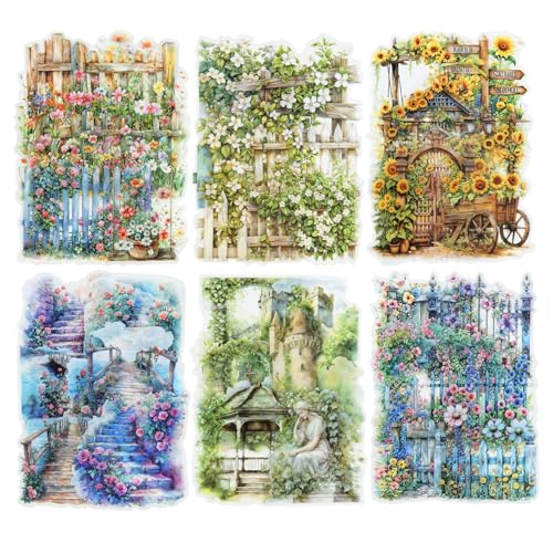 90Pcs Manor Fence PET Stickers, Vintage Garden and Floral Stickers for Scrapbooking, Journaling, DIY Crafts, with Organizer for Easy Storage - color: Mansion Fence