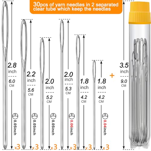 12Sizes Large Eye Hand Sewing Needles, Sharp Needles and Blunt Needles, Knitting Needles (36 Pack) - color: 36 Pack