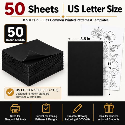 SuFly Carbon Paper for Tracing, Black Graphite Paper for Drawing, 50 Sheets - color: Graphite Black, size: 8.5 in. x 11 in. (1 Pack)