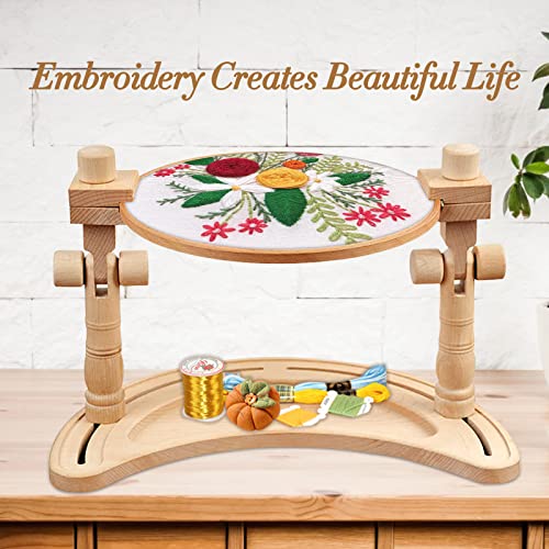ZOCONE Multifunctional Beech Wood Embroidery Hoop Stand with 2 Pcs 6'' 8'' Embroidery Hoops, Adjustable Rotated Embroidery Stand Cross Stitch Stand, Embroidery Hoop Holder for Embroidery Project (D) - style: D