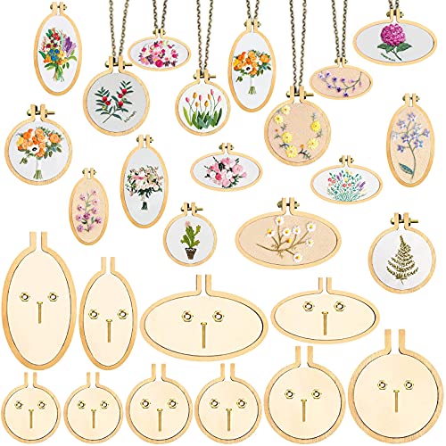 ZOCONE 10 Pack Mini Embroidery Hoops - Small Round & Oval Wood Hoops for DIY Embroidery Projects - style: 10 Pack Round+Oval Hoops