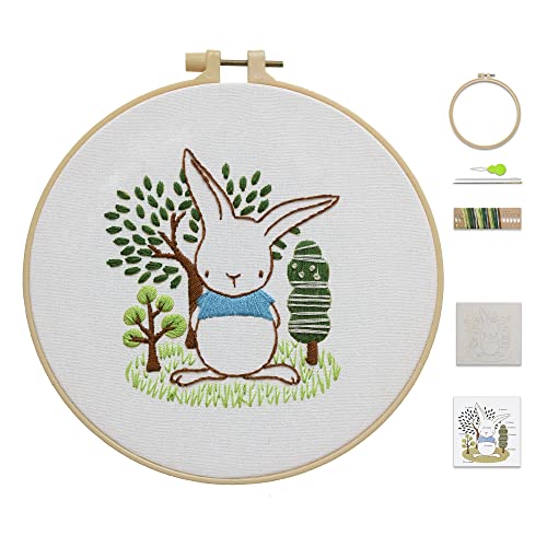 Ebherys Level 1 Embroidery Kits for Beginners and Adults, Different Animals Pattern, 1set as a Pack, inculde 1 Hoop, Instruction and Enough Threads, Easy and Basic Stitches (Bunny) - color: Bunny