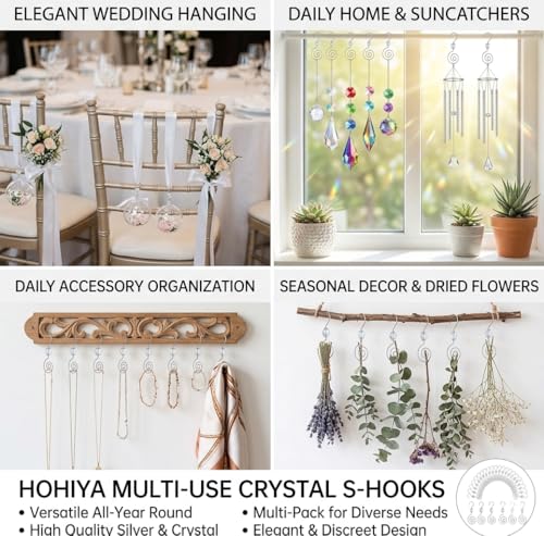 HOHIYA 36 Pack Silver Ornament Hooks Crystal Accent Tree Hangers
