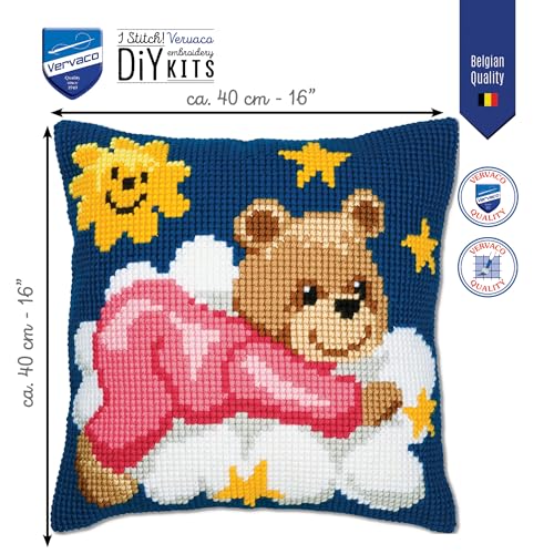 Vervaco Teddy Cushion Cross Stitch Kit (Pink) - color: Pink