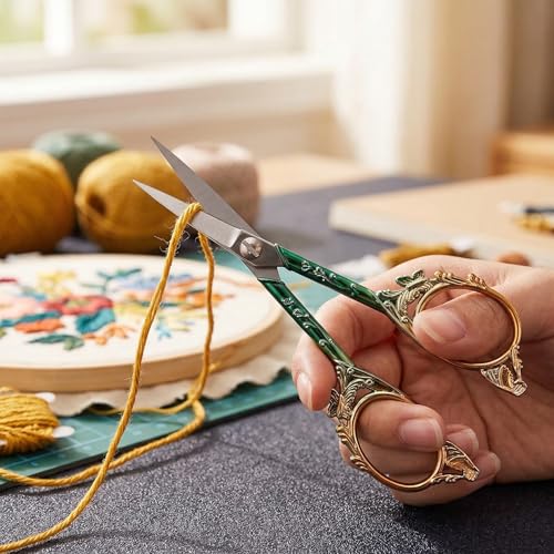 Crochet Scissors with Cover – Green Gold Vintage Small Embroidery Scissors, Sharp Craft Scissors for Yarn Thread Sewing Needlework, Cute Butterfly Design Gift for Crocheter Quilter, 4.6 Inch - color: Green Rose Gold