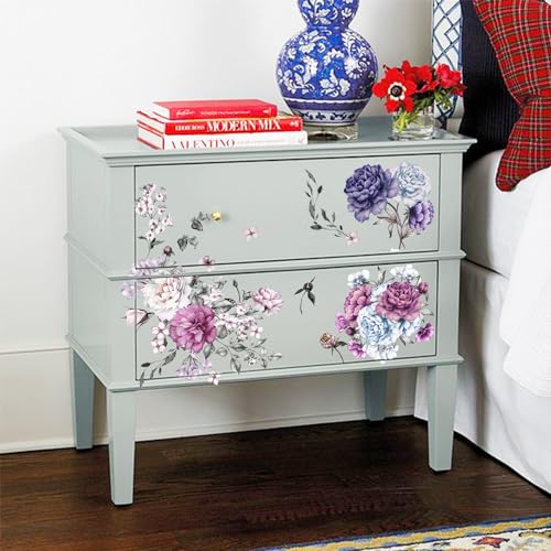 Floral Vintage Rub on Transfer for Furniture Large Flower UV DTF Transfer Sticker for Wood Glass Home Decor, Summer Peony - style: Summer Peony