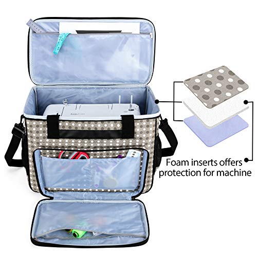 Teamoy Sewing Machine Case, Carrying Tote Bag Storage Organizer, Gray Dots - color: Gray Dots