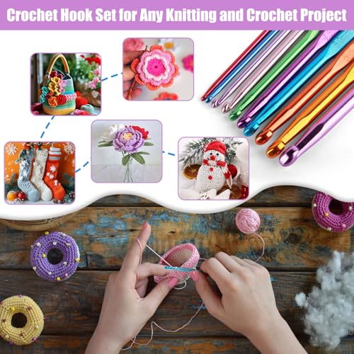 MECHEER Crochet Kits 54 Pack, Crochet Hook Set Knitting Kit for Beginners, Ergonomic Crochet Hooks Kit with Storage Case, Knitting Needles, Hand Craft Crocheting Supplies for Crocheters - color: Dark Purple