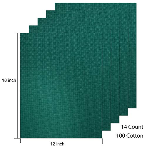 Aida Cloth 14 Count Cross Stitch Fabric,12×18inch,5Pcs (Green) - color: Green