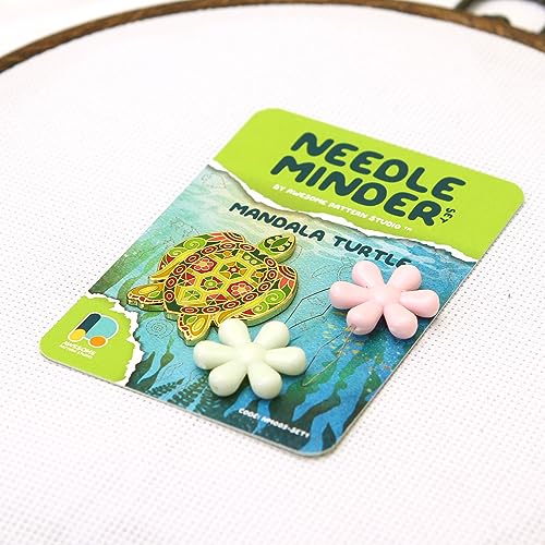 Awesome Pattern Studio Needle Minder Set - Mandala Turtle Magnetic Needle Minder + 2 Needle Threaders. Enamel Pin for Cross Stitch, Embroidery and Craft - size: Turtle Set #1