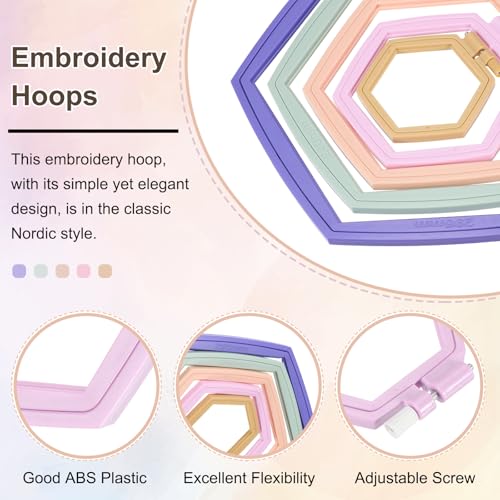 PATIKIL 2 Pieces 4.1" x 3.7" Hexagonal Embroidery Hoops, Adjustable Cross Stitch Hoops Ring ABS Plastic Embroidery Frame Punch Needle Hoop for Sewing, Needlework, DIY Craft, Light Purple - color: Light Purple, size: 4.1" x 3.7"