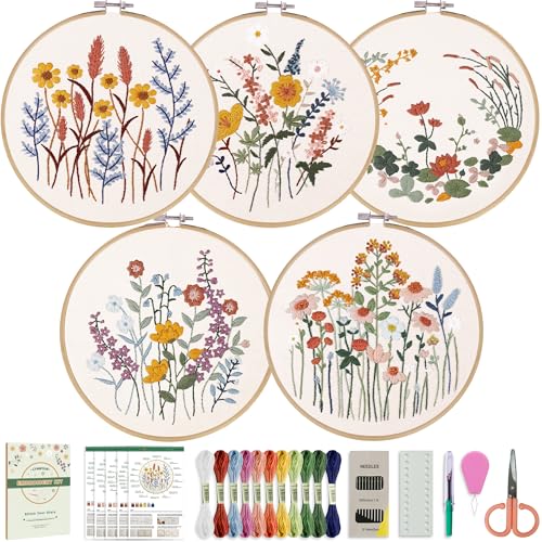 CYANFOUR 5 Pack Beginner Embroidery Kit for Adults with Video & Instruction - color: colorful