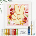 DOODLREAM Victory Gesture Needle Kit for Beginner, 9.4"x 9.4" Peace Hand Gesture Punch Stitching Craft Set, DIY Embroidery Starter with Printed Frame, Instruction, Threader, Yarn, Pinch Needle - color: Victory Gesture