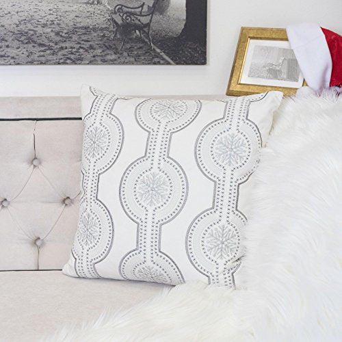 Embroidery White Velvet Throw Pillow Cover, Merry Christmas Series Snowflake Drop Luxury Soft Fuzzy Cozy Warm Slik Gift Square Couch Cushion Pillow Case 20 x 20 Inch, Cover Only - color: Snow Drop-white