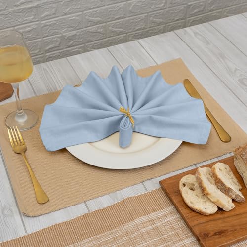 Blue Needles Solid Cloth Napkins 100% Cotton Set of 6-18 x 18 Inches - color: Ice Blue, size: 18" x 18" (Set of 6)