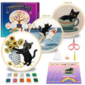 Huacan Embroidery Kit for Adults Beginners with 3 Hoops & Gift Box - color: Cat