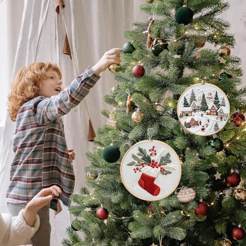 RUIQLXHANG Christmas Embroidery Kit - Christmas Gnomes Embroidery Kits for Beginners with Pattern, Cotton Threads, Needles, Instruction, 20cm Hoop, Gift for Mom, Grandma - color: Christmas Gnomes