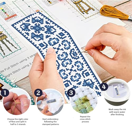 FREEBLOSS 6 Set Cross Stitch Bookmark Kit Bohemian Folk Pattern 8 * 2.4" - style: Victoria Pattern
