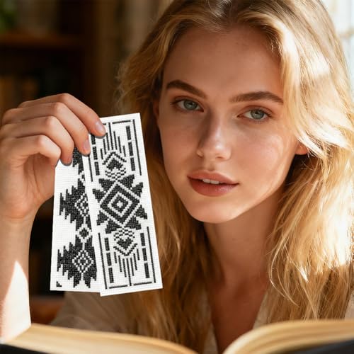 INFUNLY 6pcs Aztec Print Cross Stitch Bookmark Kit for Beginners DIY Vintage Geometry Embroidery Bookmark Kits Black White Needlepoint Kit with Instruction Easy Cross Stitch Set for Book Lovers Reader - style: Aztec Patterns