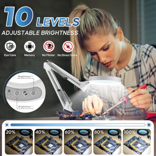 10X Magnifying Glass with Light and Stand,Hands-Free Desk Magnifier - color: White Magnifying Glasses With Light