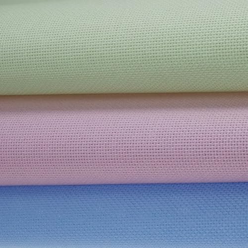 KCS 3 pc of 15" x 18"(38cmx45cm) Counted Cross Stitch Cotton Aida Cloth Needlework Rolled Fabric Box,18CT,Light Blue+Pink+Light Green - color: Light Blue+pink+light Green, size: 18CT
