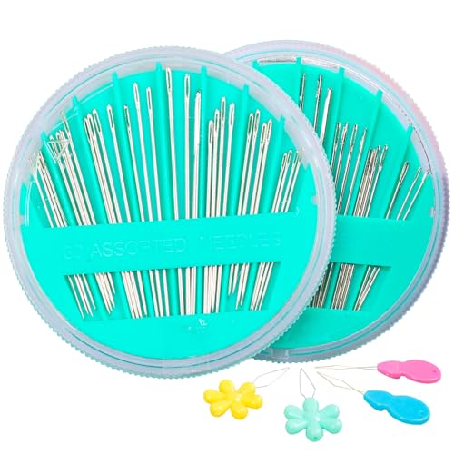 Hekisn 60-Pack Premium Hand Sewing Needles Set, 6 Sizes Embroidery Needles Kit with Threaders, Assorted Large Eye Sewing Needles for Repair, DIY, Art & Craft Projects(Green) - color: Green