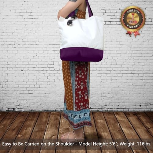 TOPDesign 1-Pack Super Strong Large 12oz Cotton Canvas Tote Bag, Reusable Grocery Shopping Cloth Bag, Fashionable Two-Tone Tote for Crafts, DIY Your Creative Designs - color: Purple/White