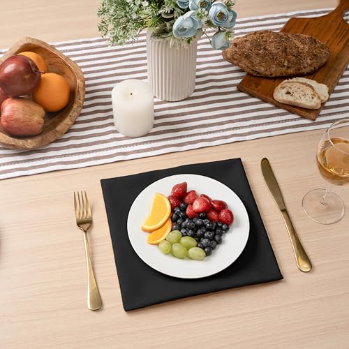 Blue Needles Solid Cloth Napkins 100% Cotton Set of 6-18 x 18 Inches - color: Black, size: 18" x 18" (Set of 6)