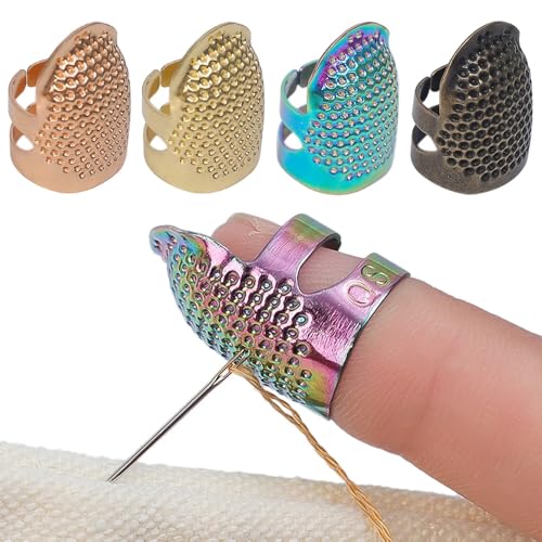 2 Pack Adjustable Metal Sewing Thimbles S+M – Finger Protector for Quilting Embroidery Needlework and DIY Craft Safety Use (2PC-S-M-Gold) - color: 2PC-S-M-Gold