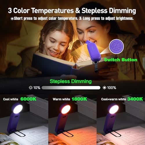 VAVOFO USB Rechargeable Book Light, Bookmark Clip on LED Reading Light - color: Dark Purple