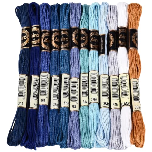 12 Skeins 105 Yards Blue Embroidery Thread Set for DIY Crafts - color: Deep Ocean Blue