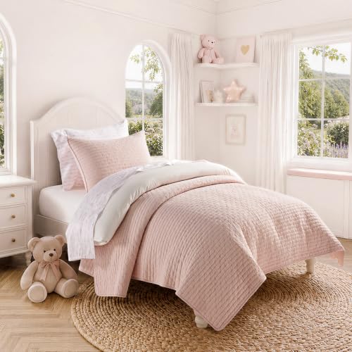EverGrace 100% Cotton Cross Stitch Quilt Set, Twin, Ballet Pink - color: Ballet Pink, size: TWIN/TWIN XL (68" x 96")