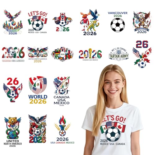 24Pcs Soccer Cup 2026 Dtf Transfers Ready to Press USA Canada Mexico Soccer Cup Iron on Transfers for Tshirts Vinyl Stickers for Clothing Pillows Bag DIY Crafts - color: Soccer Cup 2026