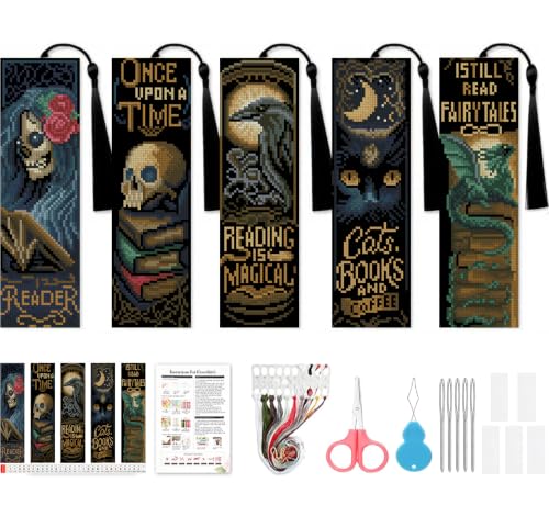 VIGEGU 5 Pack Gothic Cross Stitch Bookmark Kits for Adult Beginners - color: Gothic Style Inspirational Bookmark2026 - 2