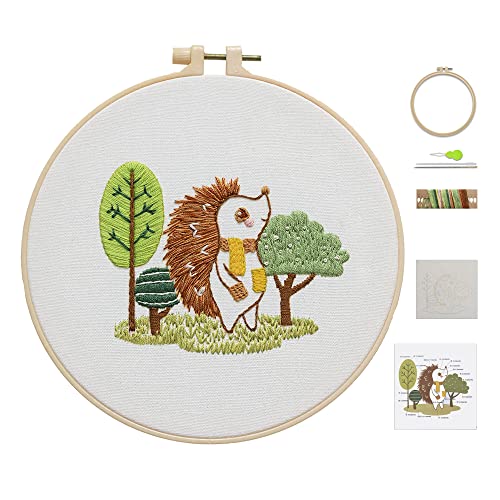 Ebherys Level 1 Embroidery Kits for Beginners and Adults, Different Animals Pattern, 1set as a Pack, inculde 1 Hoop, Instruction and Enough Threads, Easy and Basic Stitches (Hedgehog) - color: Hedgehog